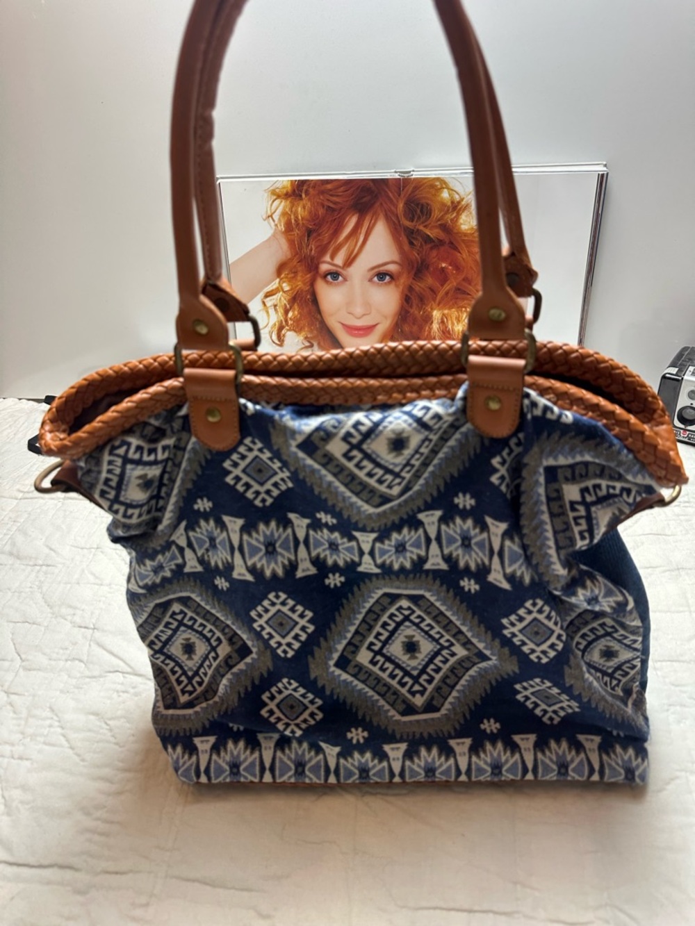 Coastal Boho Jacquard Tote | Woven Weekender Shoulder Bag - Picture 4 of 11